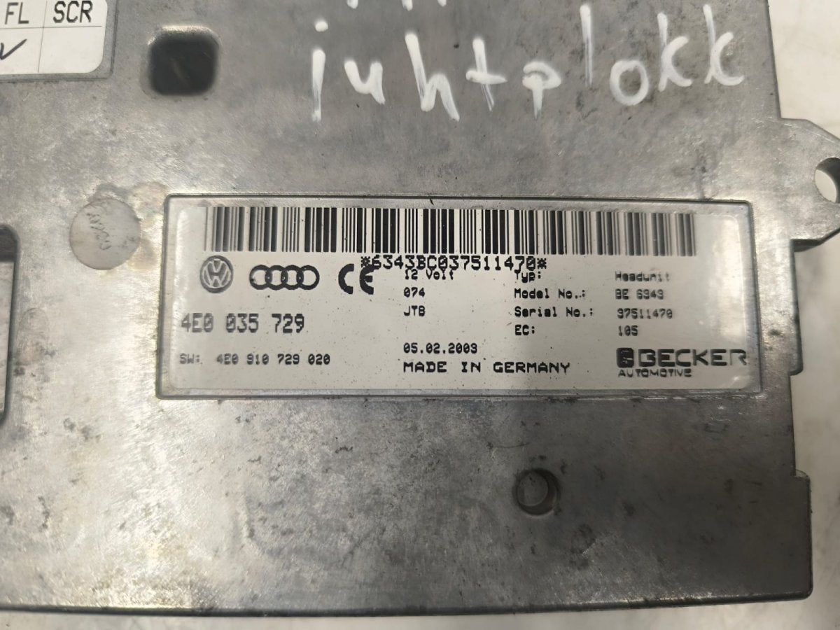 AUDI A8 (4E) (2002-2010) 2003 Ohjausyksikkö MMI (Multimedia interface) - 4E0035729 4E0910729